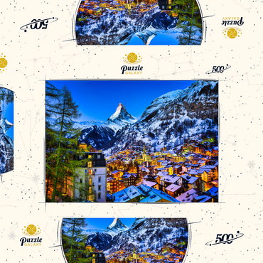 Zermatt und das Matterhorn, Schweiz 500 Puzzle Schachtel 3D Modell