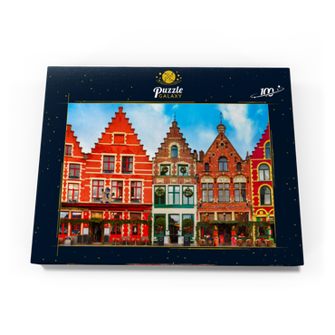 Grote Markt in der schönen mittelalterlichen Stadt Brügge am Morgen, Belgien 100 Puzzle Schachtel Ansicht3