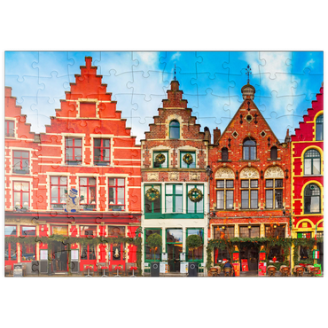 puzzleplate Grote Markt in der schönen mittelalterlichen Stadt Brügge am Morgen, Belgien 100 Puzzle