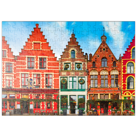 puzzleplate Grote Markt in der schönen mittelalterlichen Stadt Brügge am Morgen, Belgien 200 Puzzle