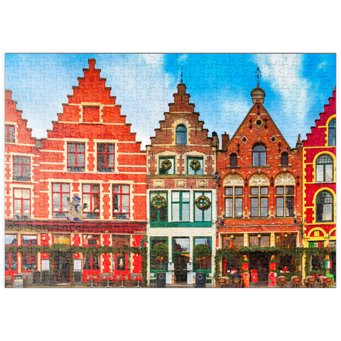 puzzleplate Grote Markt in der schönen mittelalterlichen Stadt Brügge am Morgen, Belgien 500 Puzzle