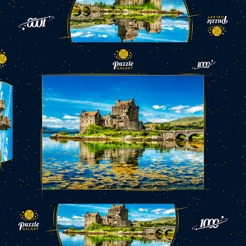 Eilean Donan Castle an einem warmen Sommertag - Dornie, Schottland 1000 Puzzle Schachtel 3D Modell