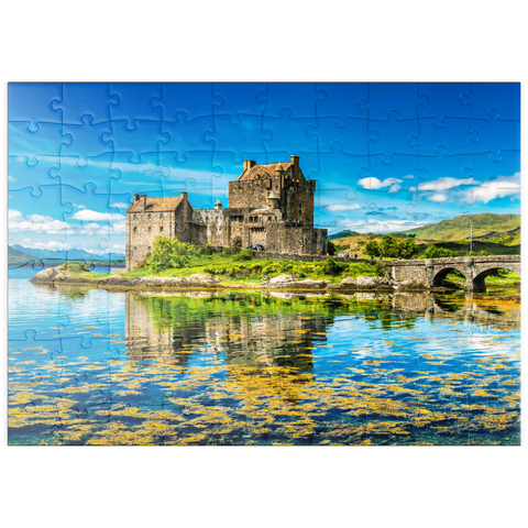 puzzleplate Eilean Donan Castle an einem warmen Sommertag - Dornie, Schottland 100 Puzzle