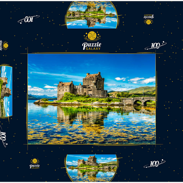 Eilean Donan Castle an einem warmen Sommertag - Dornie, Schottland 100 Puzzle Schachtel 3D Modell