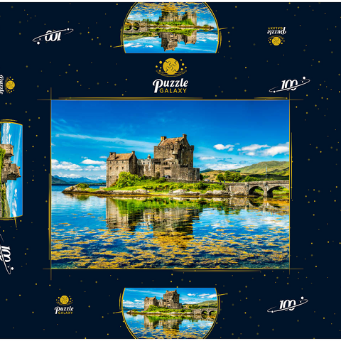 Eilean Donan Castle an einem warmen Sommertag - Dornie, Schottland 100 Puzzle Schachtel 3D Modell