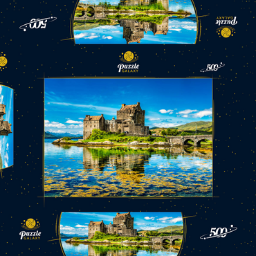 Eilean Donan Castle an einem warmen Sommertag - Dornie, Schottland 500 Puzzle Schachtel 3D Modell
