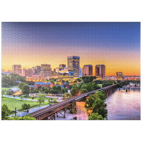 puzzleplate Richmond, Virginia, USA, Skyline der Innenstadt am Fluss in der Dämmerung 1000 Puzzle