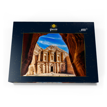 Atemberaubende Aussicht aus einer Höhle des Ad Deir-Klosters in der antiken Stadt Petra, Jordanien 1000 Puzzle Schachtel Ansicht3
