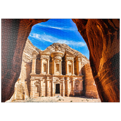 puzzleplate Atemberaubende Aussicht aus einer Höhle des Ad Deir-Klosters in der antiken Stadt Petra, Jordanien 1000 Puzzle