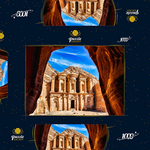 Atemberaubende Aussicht aus einer Höhle des Ad Deir-Klosters in der antiken Stadt Petra, Jordanien 1000 Puzzle Schachtel 3D Modell