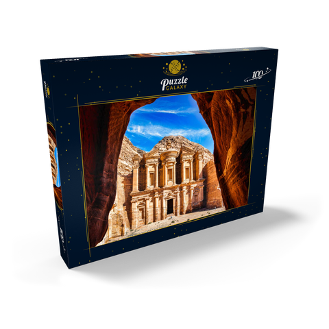 Atemberaubende Aussicht aus einer Höhle des Ad Deir-Klosters in der antiken Stadt Petra, Jordanien 100 Puzzle Schachtel Ansicht2