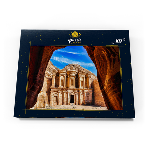 Atemberaubende Aussicht aus einer Höhle des Ad Deir-Klosters in der antiken Stadt Petra, Jordanien 100 Puzzle Schachtel Ansicht3