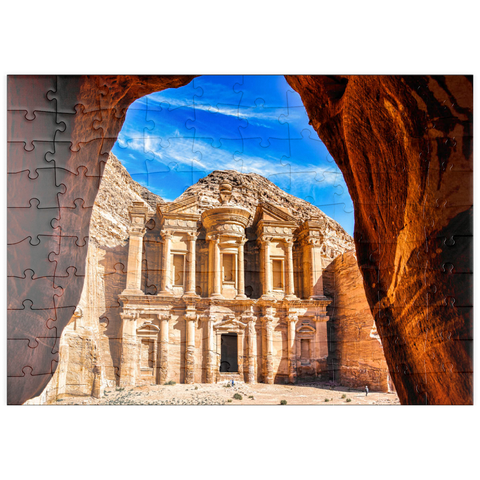 puzzleplate Atemberaubende Aussicht aus einer Höhle des Ad Deir-Klosters in der antiken Stadt Petra, Jordanien 100 Puzzle