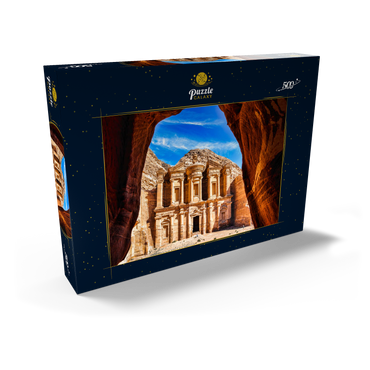 Atemberaubende Aussicht aus einer Höhle des Ad Deir-Klosters in der antiken Stadt Petra, Jordanien 500 Puzzle Schachtel Ansicht2