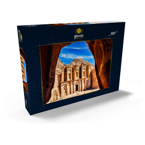 Atemberaubende Aussicht aus einer Höhle des Ad Deir-Klosters in der antiken Stadt Petra, Jordanien 500 Puzzle Schachtel Ansicht2