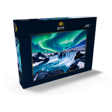 Nordlichter über dem Godafoss Wasserfall in Island 1000 Puzzle Schachtel Ansicht2