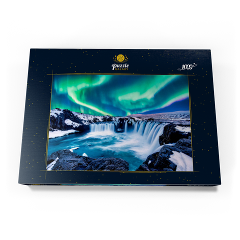 Nordlichter über dem Godafoss Wasserfall in Island 1000 Puzzle Schachtel Ansicht3