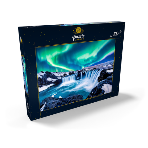 Nordlichter über dem Godafoss Wasserfall in Island 100 Puzzle Schachtel Ansicht2