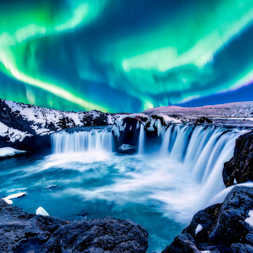Nordlichter über dem Godafoss Wasserfall in Island 100 Puzzle 3D Modell