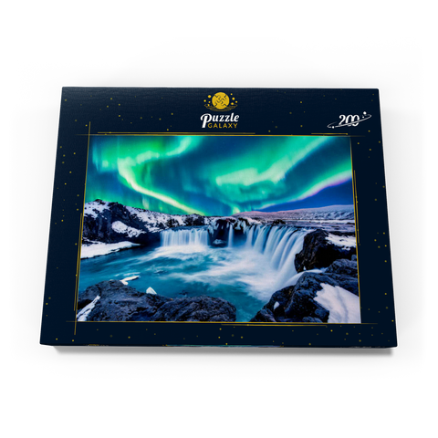 Nordlichter über dem Godafoss Wasserfall in Island 200 Puzzle Schachtel Ansicht3