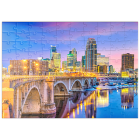 Darstellung des Puzzle Motivs Skyline der Innenstadt von Minneapolis in Minnesota, USA - Puzzleteile: 100