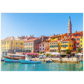 Darstellung des Puzzle-Motivs Buntes Rovinj in Istrien mit Booten im Hafen, Kroatien – Puzzleteile: 1000