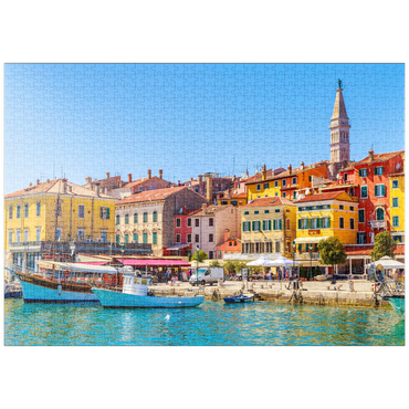 puzzleplate Buntes Rovinj in Istrien mit Booten im Hafen, Kroatien 1000 Puzzle