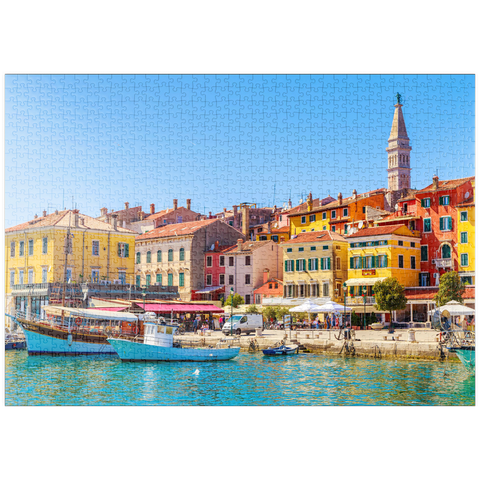 puzzleplate Buntes Rovinj in Istrien mit Booten im Hafen, Kroatien 1000 Puzzle