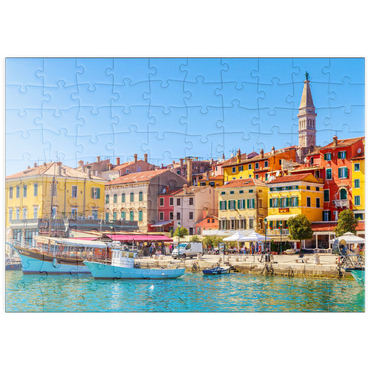 puzzleplate Buntes Rovinj in Istrien mit Booten im Hafen, Kroatien 100 Puzzle
