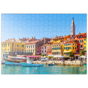 Darstellung des Puzzle-Motivs Buntes Rovinj in Istrien mit Booten im Hafen, Kroatien – Puzzleteile: 200