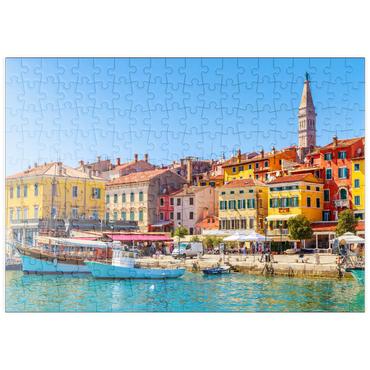 puzzleplate Buntes Rovinj in Istrien mit Booten im Hafen, Kroatien 200 Puzzle