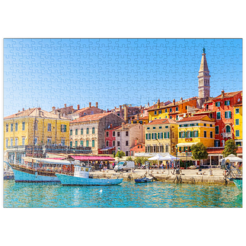 puzzleplate Buntes Rovinj in Istrien mit Booten im Hafen, Kroatien 500 Puzzle