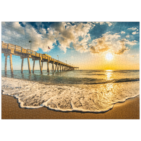 puzzleplate Späte Nachmittagssonne über dem Golf von Mexiko, Venice Fishing Pier, Florida 1000 Puzzle