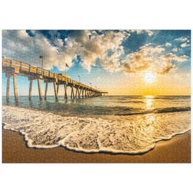 Darstellung des Puzzle Motivs Späte Nachmittagssonne über dem Golf von Mexiko, Venice Fishing Pier, Florida - Puzzleteile: 1000