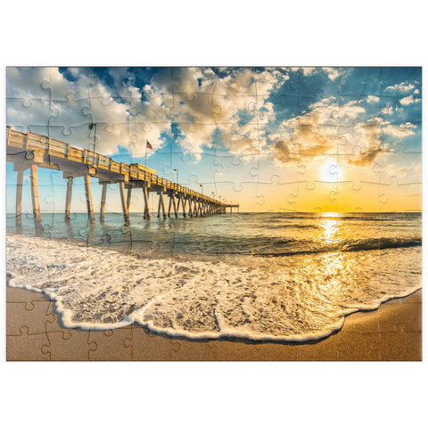 puzzleplate Späte Nachmittagssonne über dem Golf von Mexiko, Venice Fishing Pier, Florida 100 Puzzle