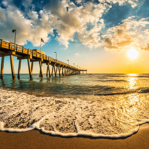 Späte Nachmittagssonne über dem Golf von Mexiko, Venice Fishing Pier, Florida 100 Puzzle 3D Modell