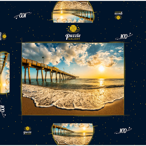 Späte Nachmittagssonne über dem Golf von Mexiko, Venice Fishing Pier, Florida 100 Puzzle Schachtel 3D Modell
