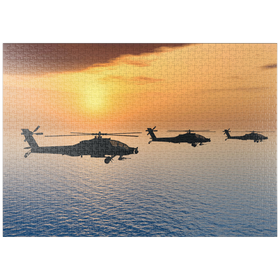 Darstellung des Puzzle-Motivs Apache-Hubschrauber über dem Meer – Puzzleteile: 1000