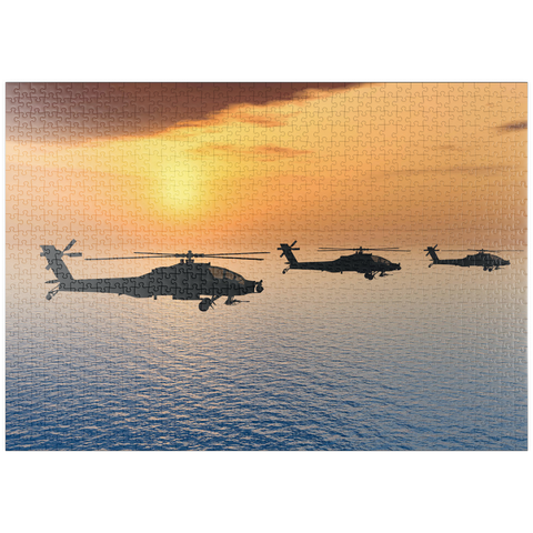 puzzleplate Apache-Hubschrauber über dem Meer 1000 Puzzle