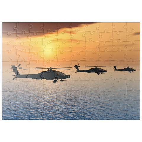 puzzleplate Apache-Hubschrauber über dem Meer 100 Puzzle