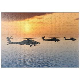 Darstellung des Puzzle-Motivs Apache-Hubschrauber über dem Meer – Puzzleteile: 200
