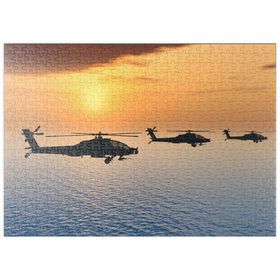 Darstellung des Puzzle-Motivs Apache-Hubschrauber über dem Meer – Puzzleteile: 500