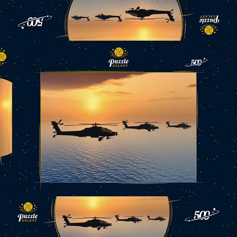 Apache-Hubschrauber über dem Meer 500 Puzzle Schachtel 3D Modell