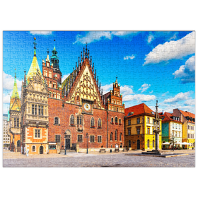 Darstellung des Puzzle-Motivs Das alte Rathausgebäude auf dem Marktplatz in der Altstadt von Breslau, Polen – Puzzleteile: 500