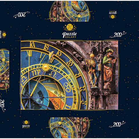 Detail der Prager Astronomischen Uhr (Orloj), Prag 200 Puzzle Schachtel 3D Modell
