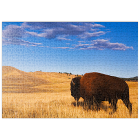 Darstellung des Puzzle-Motivs Bison / Büffel läuft in die sanften Hügel der Prärie – Puzzleteile: 500