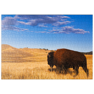 puzzleplate Bison / Büffel läuft in die sanften Hügel der Prärie 500 Puzzle