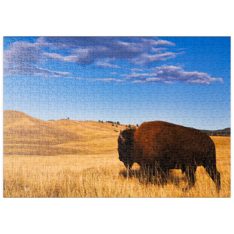 puzzleplate Bison / Büffel läuft in die sanften Hügel der Prärie 500 Puzzle