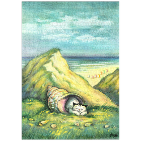 Darstellung des Puzzle-Motivs Kater Jacob - Lieber Kuscheln als Muscheln! – Puzzleteile: 1000