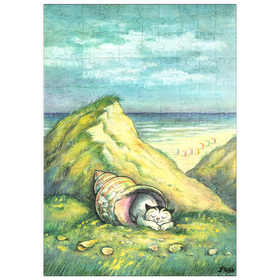 Darstellung des Puzzle Motivs Kater Jacob - Lieber Kuscheln als Muscheln! - Puzzleteile: 100